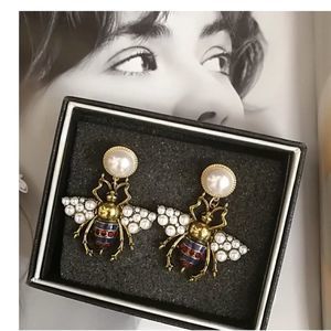 Pearl Bee Dangle BIG Earrings bumble bees designer NEW NWT